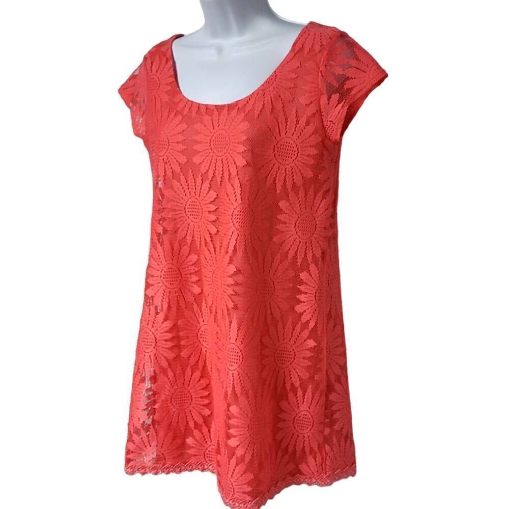 Socialite large Flowers lace mini dress A-line Coral pink M/S